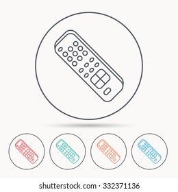 Remote control icon. TV switching channels sign. Linear circle icons.