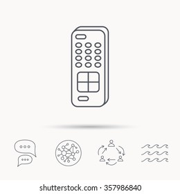 Remote control icon. TV switching channels sign. Global connect network, ocean wave and chat dialog icons. Teamwork symbol.