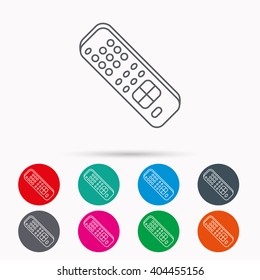 Remote control icon. TV switching channels sign. Linear icons in circles on white background.