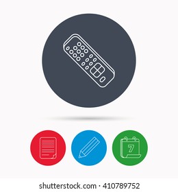Remote control icon. TV switching channels sign. Calendar, pencil or edit and document file signs. Vector