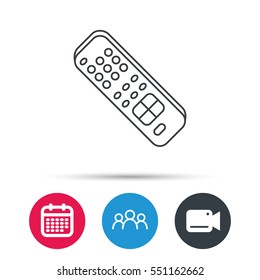 Remote control icon. TV switching channels sign. Group of people, video cam and calendar icons. Vector