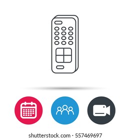 Remote control icon. TV switching channels sign. Group of people, video cam and calendar icons. Vector