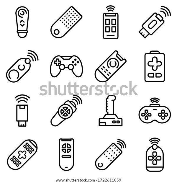 Remote control\
icons set. Outline set of remote control vector icons for web\
design isolated on white\
background