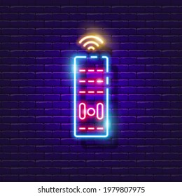 Fernbedienungsneonzeichen. Vektorgrafik für Design. Fernbedienung für TV, Klimaanlage, Beleuchtung. Remote-Controller-Symbol. Intelligentes Zuhause-Konzept.