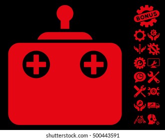 Remote Control pictograph with bonus settings pictograms. Vector illustration style is flat iconic symbols, red color, black background.