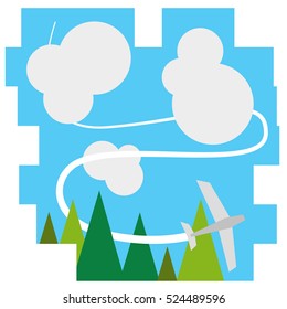 remote control plane flying through clouds and treesvector illustration