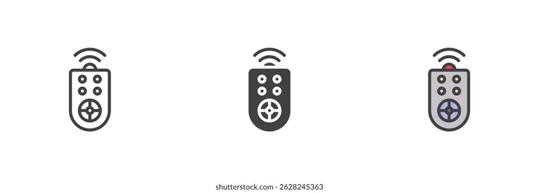 Remote control signal different style icon set. Line, glyph and filled outline colorful version, outline and filled vector sign. Symbol, logo illustration. Vector graphics
