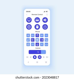 Remote control smartphone interface vector template. Mobile app page design layout. Wirelessly control screen. Real time transmission. Zooming and scrolling. Flat UI for application. Phone display