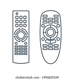 Remote control. Technology communication switch button. Two kinds program device. Wireless keyboard. Isolated flat illustration on white backdrop. Black contour line. Universal electronic controller.
