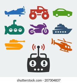 Remote control toys vector icons set