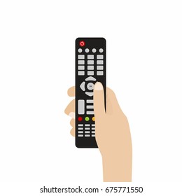 Remote control for TV. Hand holding TV remote control. Vector