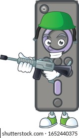 Diseño de mascota de control remoto en un uniforme del ejército con ametralladora