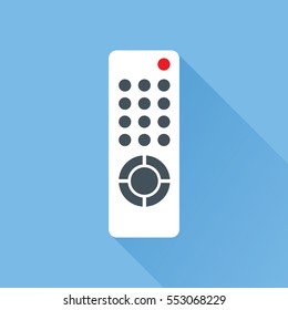 Remote Control For TV Or Media Center. Flat Icon With Long Shadow Effect. Infrared Controller Symbol. Vector Eps8 Illustration.