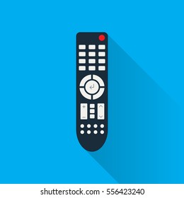 Remote control for TV or media center. Flat icon with long shadow effect. Infrared controller symbol. Vector eps8 illustration.
