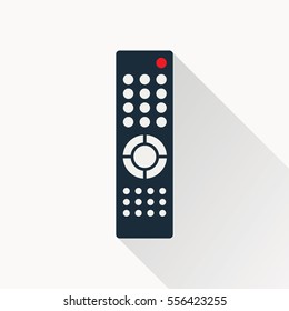 Remote Control For TV Or Media Center. Flat Icon With Long Shadow Effect. Infrared Controller Symbol. Vector Eps8 Illustration.