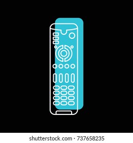 Remote control for TV or media center doodle icon vector illustration for design and web isolated on black background. Remote control vector object for label web and advertising