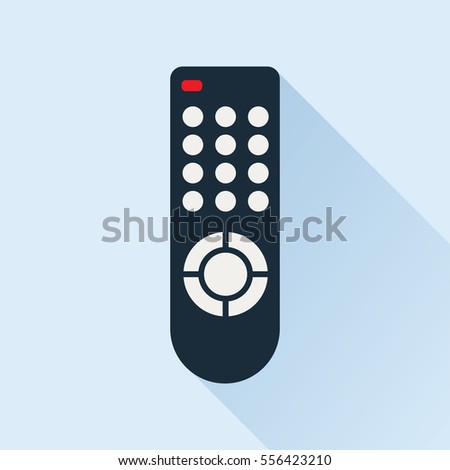 Remote control for TV or media center. Flat icon with long shadow effect. Infrared controller symbol. Vector eps8 illustration.