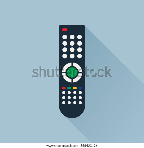 Remote control for TV or media center. Flat\
icon with long shadow effect. Infrared controller symbol. Vector\
eps8 illustration.