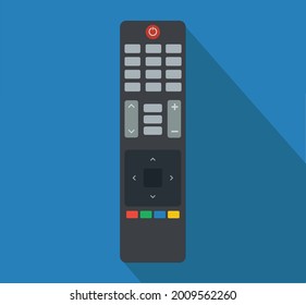 Remote Control for TV or Media Centre. Tv Remote Control 
Flat Icon with long shadow. Vector esp10 illustration