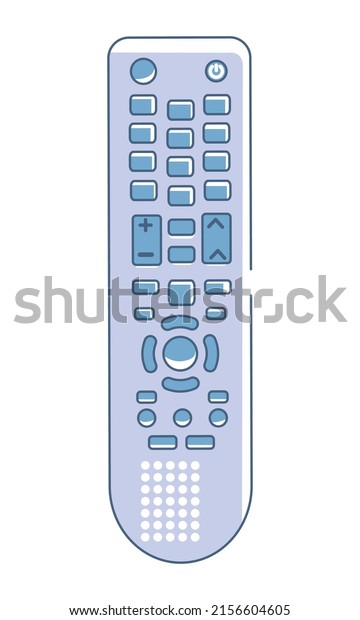 Remote control for tv semi flat color vector\
element. Full sized object on white. Switch channels at distance.\
Portable device simple cartoon style illustration for web graphic\
design and animation