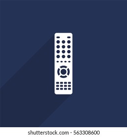 Remote control vector icon with long shadow isolated on  blue