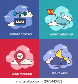 Remote control, windy weather, night wind, wind marker flat concept vector design