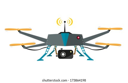 Remote Controlled Drone with Camera Vector. Editable Clip Art Flat Design