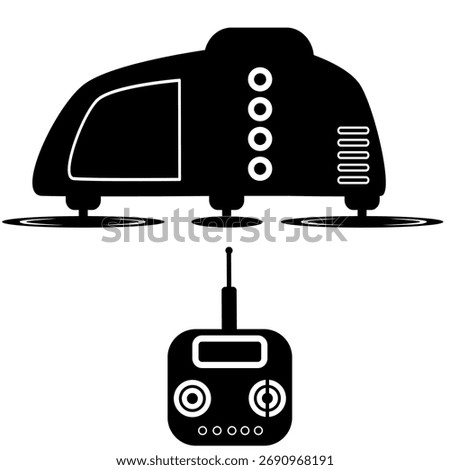 Remote controlled drone icon with transmitter
