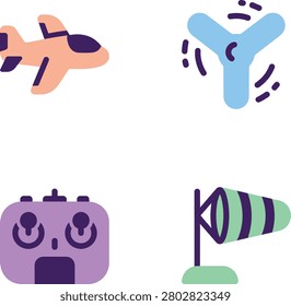 Remote Controlled Flight Icon Set with Airplane Propeller and Windsock
