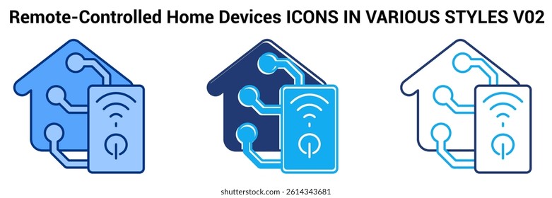 Remote Controlled Home Devices icon represented by Remote Control, Home, Devices, circuit Blue, Dualline, Dualtone style.