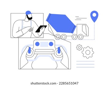 Remote controlled machinery abstract concept vector illustration. Worker controls the machinery remotely, modern construction equipment, building innovation, smart technology abstract metaphor.