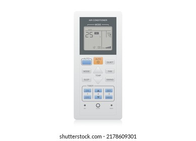 Remote controller air Conditioner with a digital LCD screen in white color isolated on white background. Vector style. Illustration about electric equipment in house.