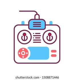 Remote controller for car, drone, fly and other devices and toys color line icon. Remote control panel with display and sticks concept. UI/UX screen. Editable stroke.