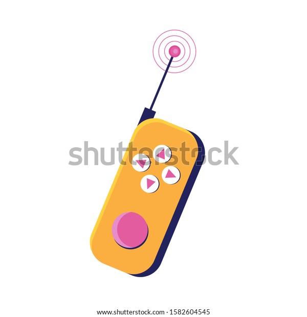 Remote controller for car, drone,\
fly and other devices and toys. Remote control panel with sticks\
and buttons. Vector illustration in flat style. Radio\
Control.