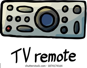 Remote controller, control panel, tv remote, isolated, cartoon style, outline, for tv, buttons, joystick, show, technology, shop, technique, lettering, mechanism, grey, relax, holidays, television