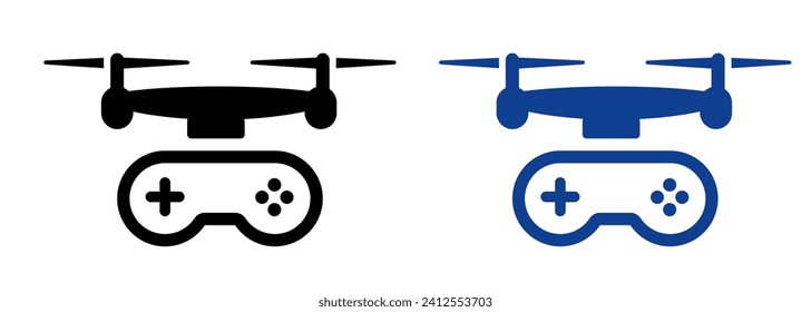 Remote controller for drone icon set black and  blue color simple unmanned aerial vehicle 