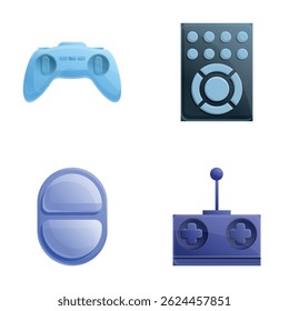 Remote controller icons set cartoon vector. Modern push button remote control. Entertainment equipment, device