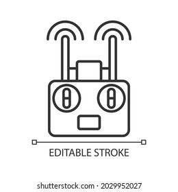 Remote controller linear manual label icon. Drone radio transmitter. Thin line customizable illustration. Contour symbol. Vector isolated outline drawing for product use instructions. Editable stroke