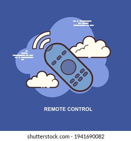 Remote controller on blue background with buttons flat concept design