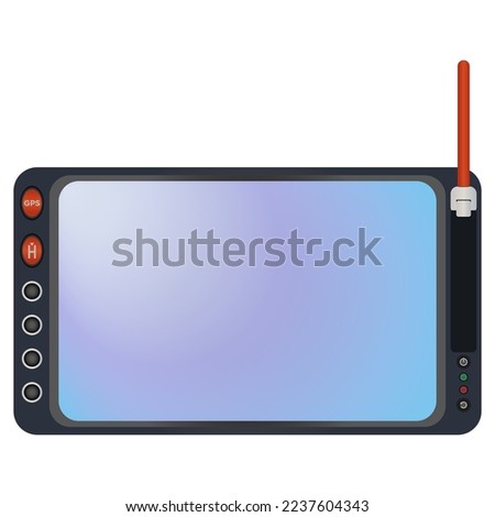 Remote controller in realistic style for Black copter. Modern autonomous Quadcopter with camera. Colorful vector illustration isolated on white background.