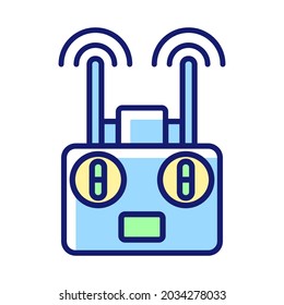 Remote controller RGB color manual label icon. Drone radio transmitter. Quadcopter flight control. Send signals. Isolated vector illustration. Simple filled line drawing for product use instructions