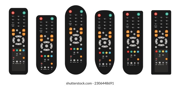 Remote controller for TV in a flat design. Set of TV remote controller