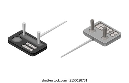Controles remotos para los copiadores. Dispositivos controlador de radio Drones configuran ilustración vectorial isométrica