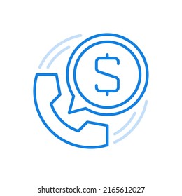 
Remote Credit Assistance Vektorsymbol. Finanzielle Unterstützung im Investitions- und Kreditgeschäft. Telefon-Empfänger mit Geldzeichen im Kreis. Gewerbliche Spendeneinrichtungen und -kollegien.