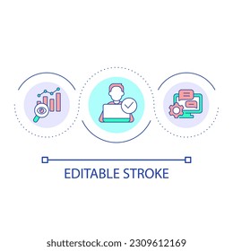 Remote data analysing loop concept icon. Technical support for users. Virtual workplace abstract idea thin line illustration. Isolated outline drawing. Editable stroke. Arial font used