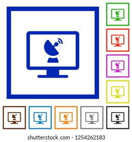 Remote desktop flat color icons in square frames on white background