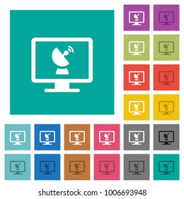 Remote desktop multi colored flat icons on plain square backgrounds. Included white and darker icon variations for hover or active effects.