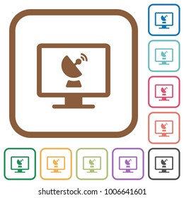 Remote desktop simple icons in color rounded square frames on white background