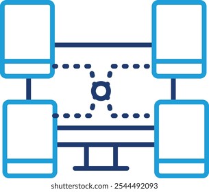 Remote Device Management Icon – Computer Screen with Multiple Connected Devices. Black Vector outline style