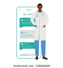 Remote doctor consultation smartphone vector app screen. Online chat with physician. Mobile phone displays with cartoon characters design mockup. Telemedicine application telephone interface